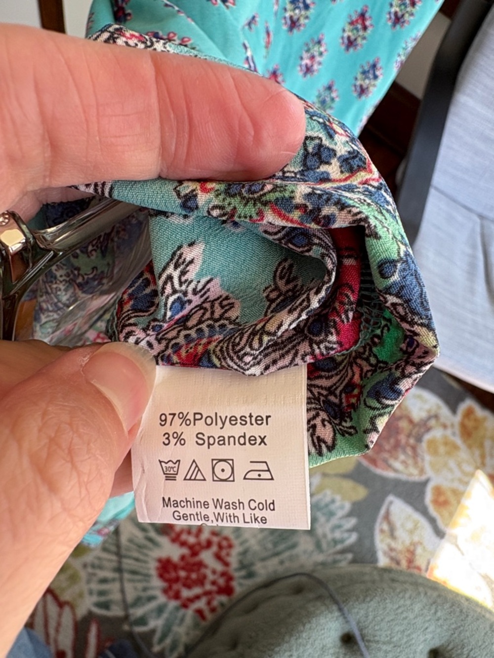 Turquoise Floral Border Button-Front Maxi Dress - Picture 8 of 9